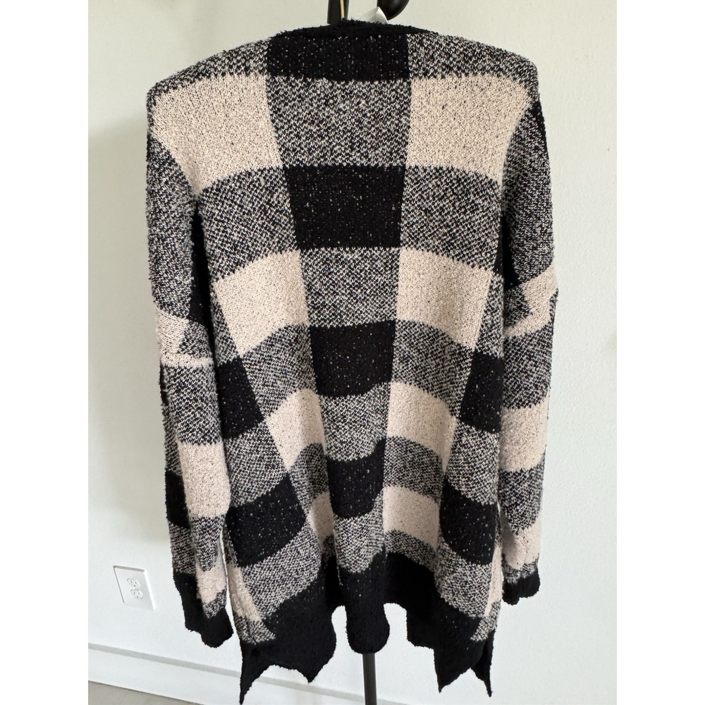 NWT Dreamers by Debut Buffalo Plaid Open Front Cardigan Sweater Black Cream 1XL - Picture 7 of 11